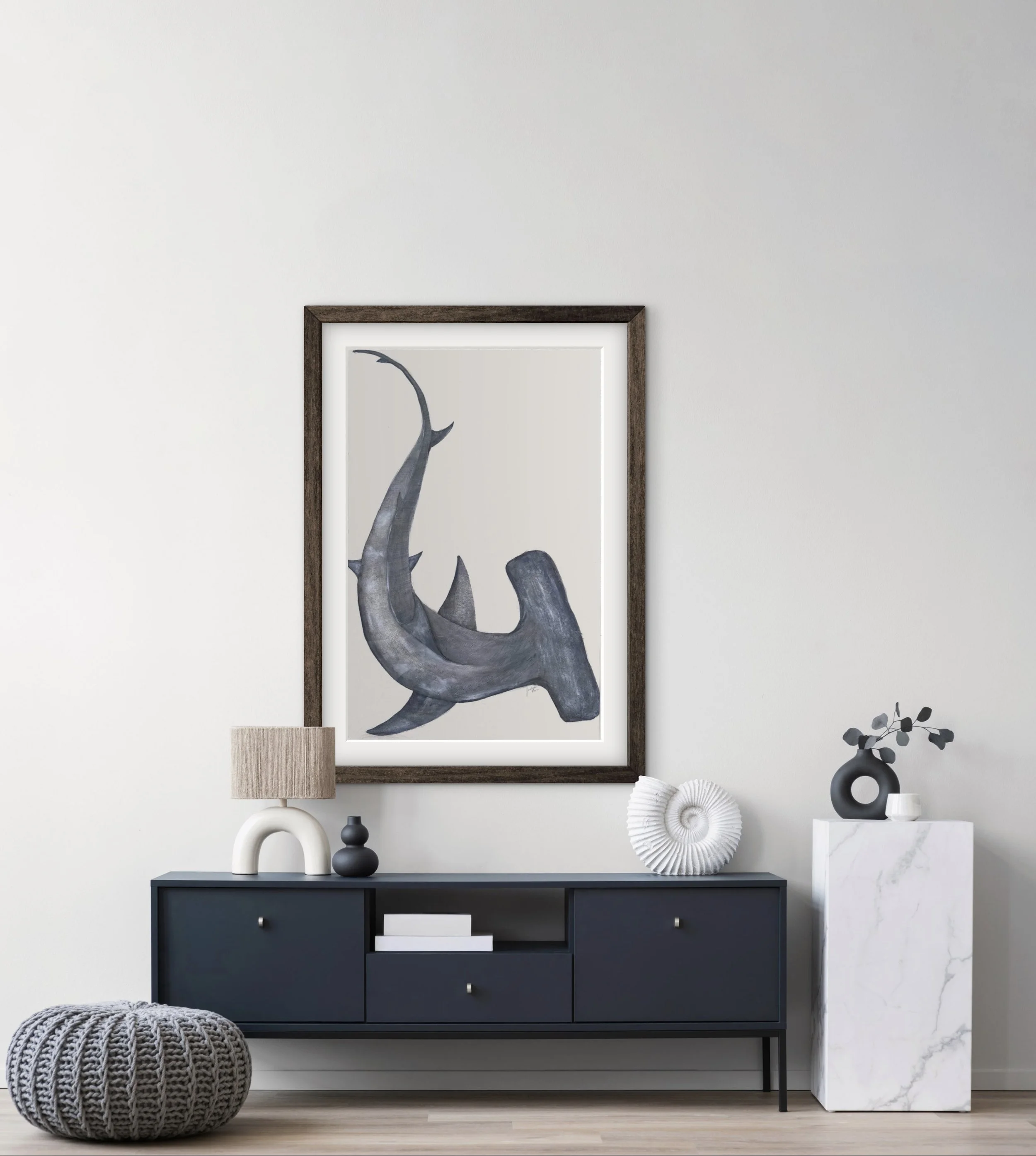 Original Watercolor Hammerhead Shark - Pointilliam