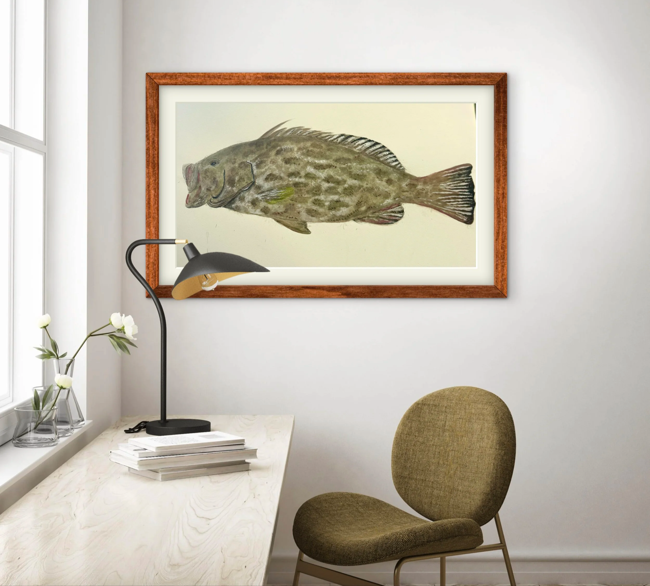 Original Watercolor Yellowfin Grouper
