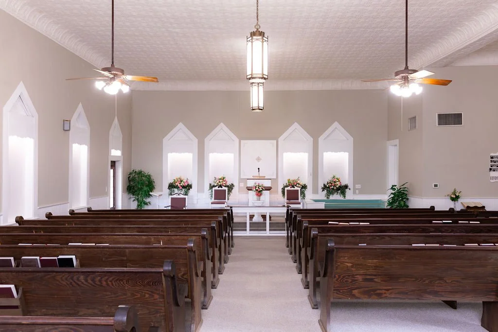 Interior of the auditorium at the Normangee Church of Christ.