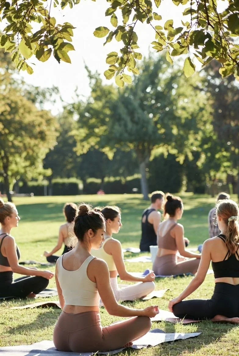 Group of people doing yoga in the park