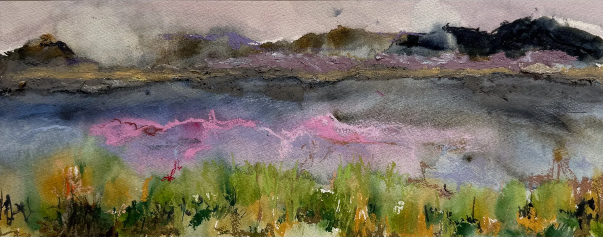 2025
Watercolor, oil pastel, soft pastel, 7 1/2 x 19 1/2 in
