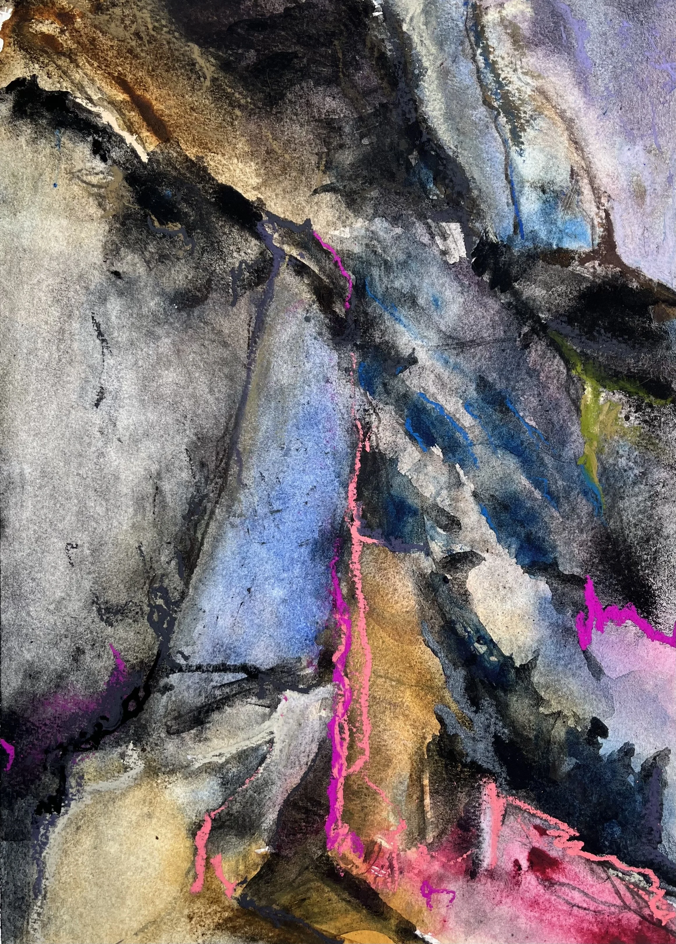 2024
Bone ink, watercolor, charred wood and soft pastel, 12 1/2 x 9 in