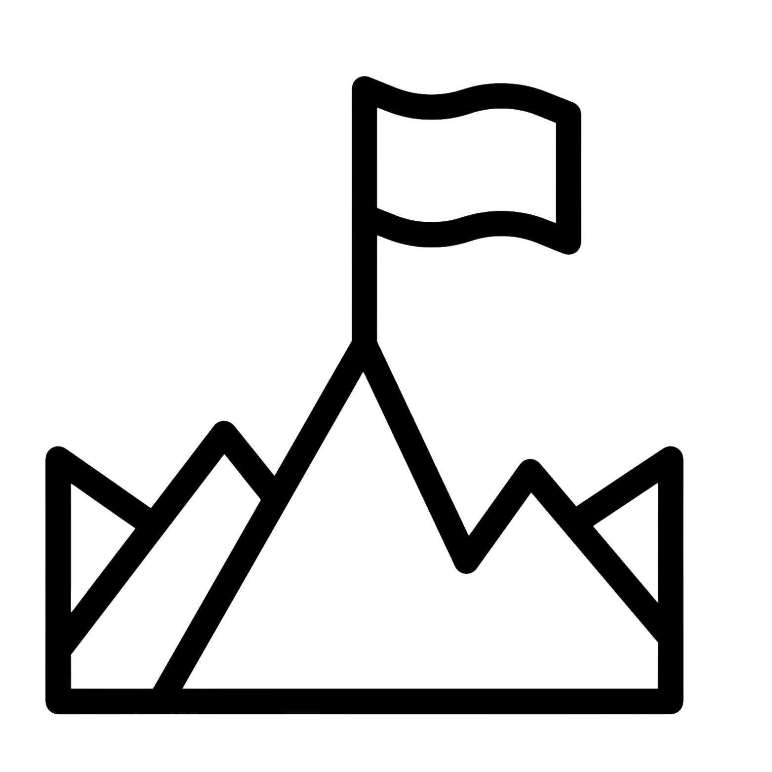 Black line graph with an upward trend, marked with a flag on the highest point.