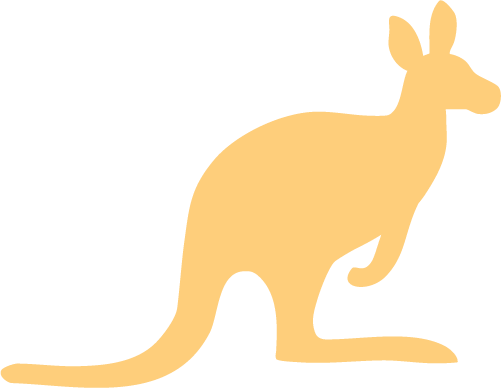 Silhouette of a kangaroo in a yellow color.