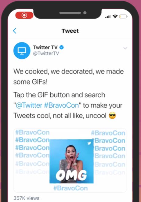 A tweet from @TwitterTV encourages Bravo fans to use custom GIFs featuring Bravolebs