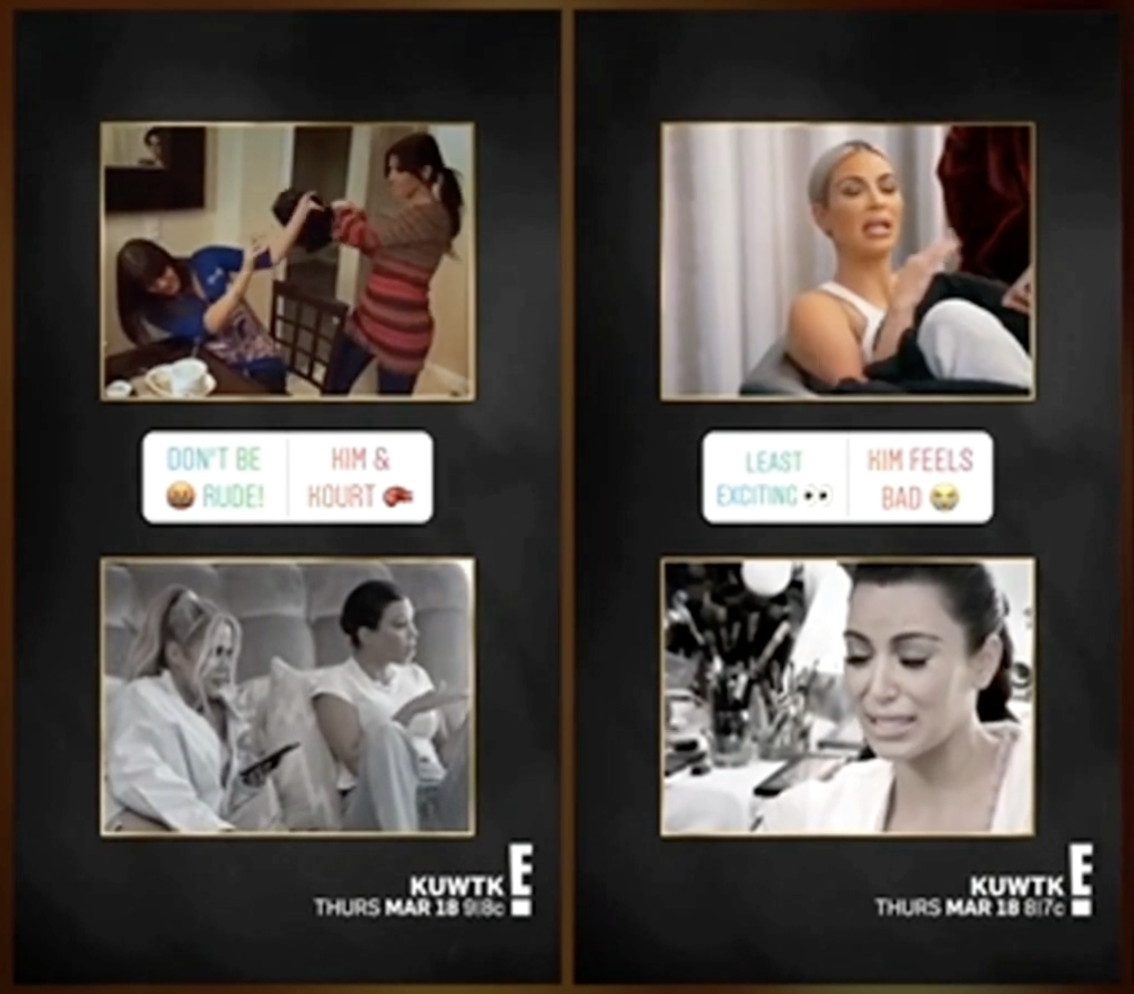 Instagram Story polls from the Keeping Up With the Kardashians account prompting fans to vote for their favorite moments