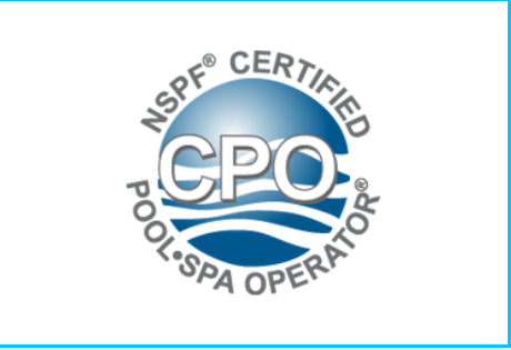Certification badge for CPO Pool & Spa Operator, NSF certified.