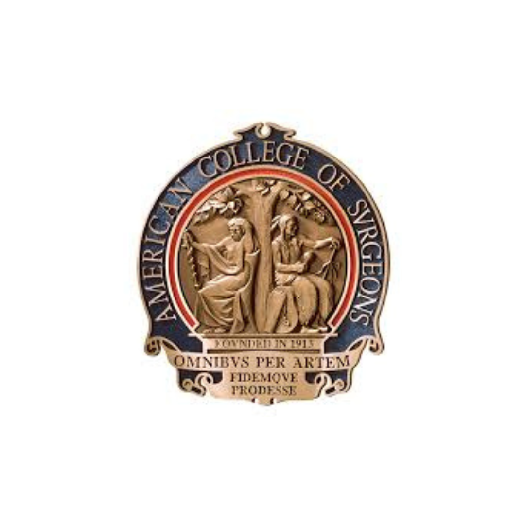 Escudo del American College of Syreons con dos figuras humanas y texto en latín.