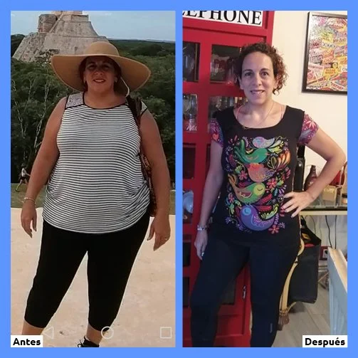 Imagen comparativa de una mujer en dos momentos diferentes, en la izquierda en un lugar exterior con edificio antiguo y sombrero grande, en la derecha en un interior con fondo de estanterías rojas y un mapa en la pared.