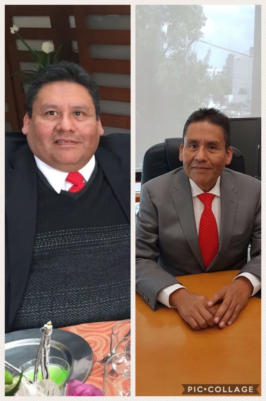 Dibujo comparando dos hombres en diferentes ocasiones; uno con cabello rizado y camiseta oscura, en un entorno informal, y el otro con cabello peinado y traje gris, en una oficina.