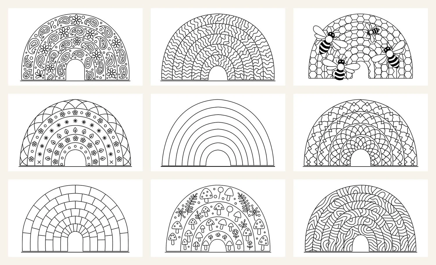 Nine of the rainbow coloring designs