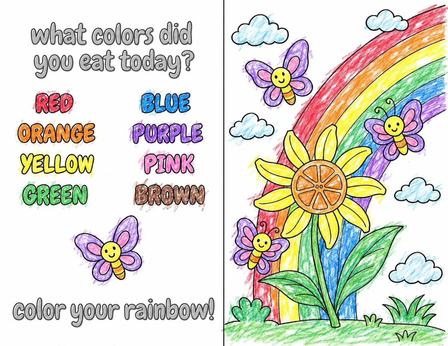 A colored-in page and its matching picture