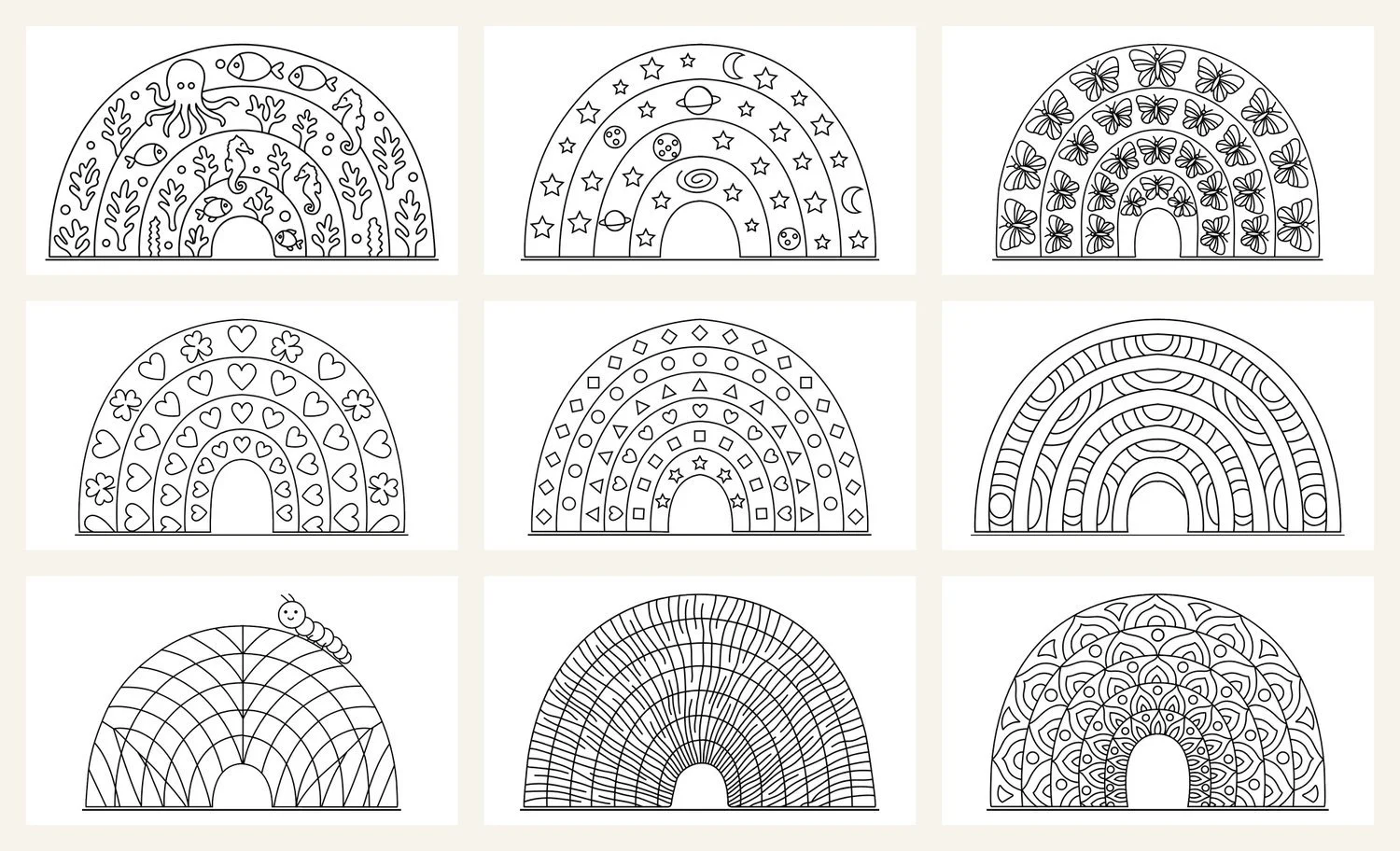 Nine more rainbow coloring designs