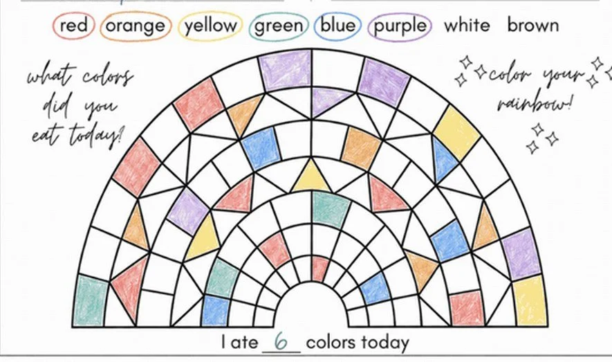 Close-up of a colored-in rainbow