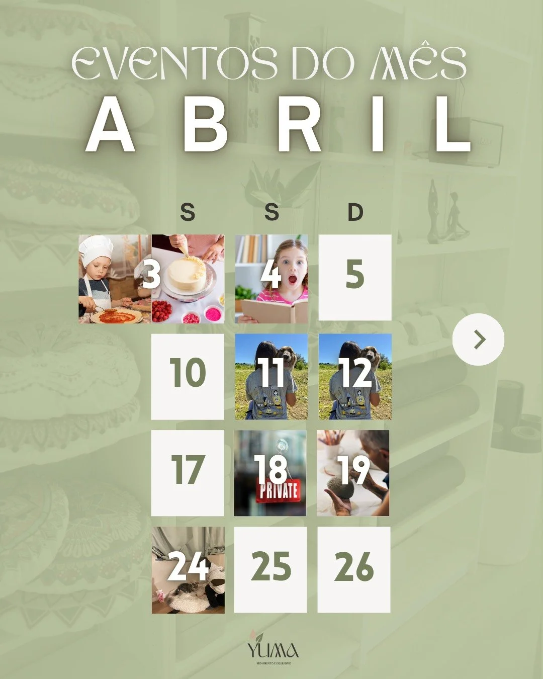 Abril chegou&hellip; e o YUMA est&aacute; cheio de momentos para sentir 🌿

Este m&ecirc;s prepar&aacute;mos experi&ecirc;ncias para desacelerar, criar, conectar &mdash; contigo, com os outros e at&eacute; com os patudos 🐾

Desliza para descobrires 