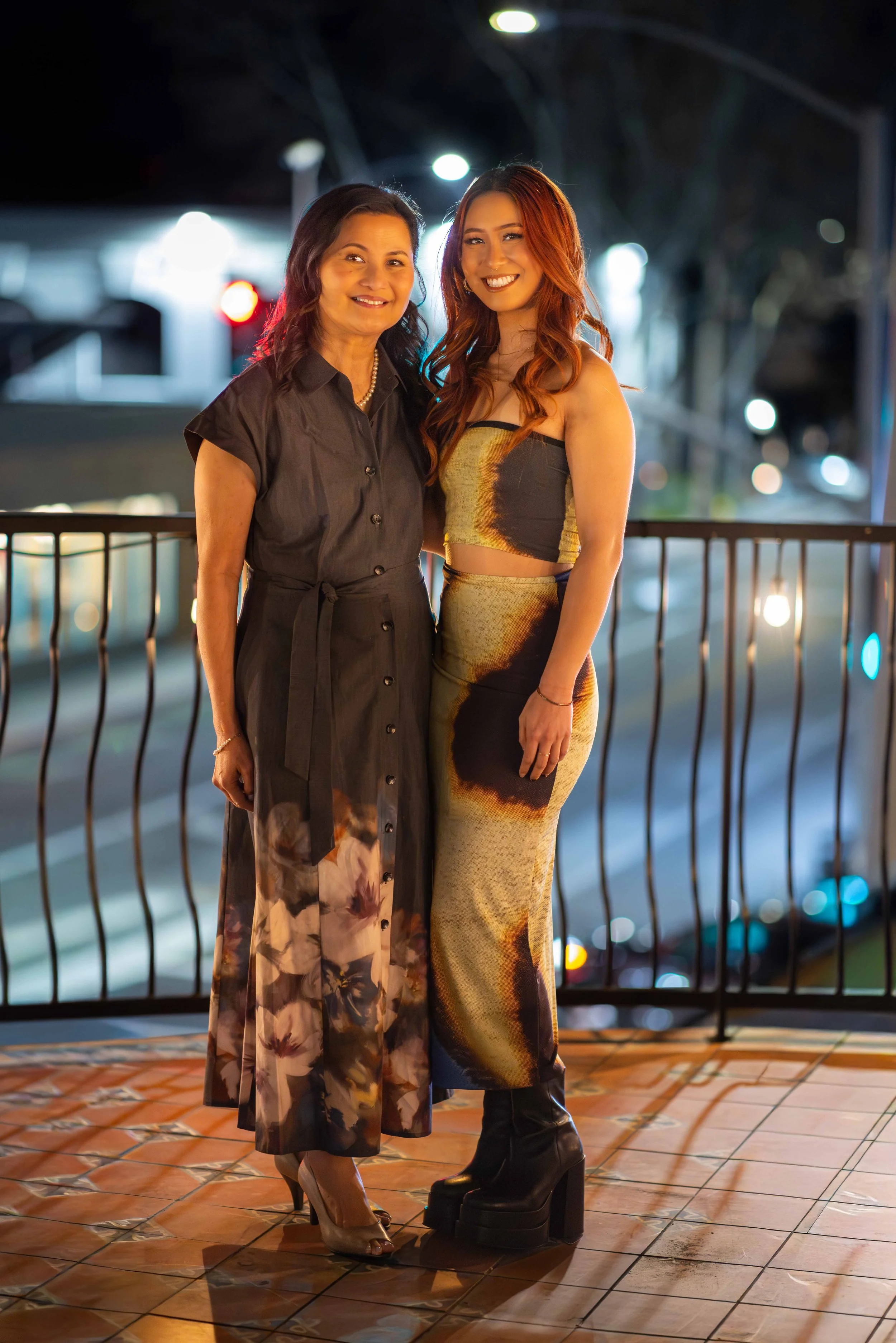 Family shot in Willow Glen San Jose mother and daughter standing in natural night light