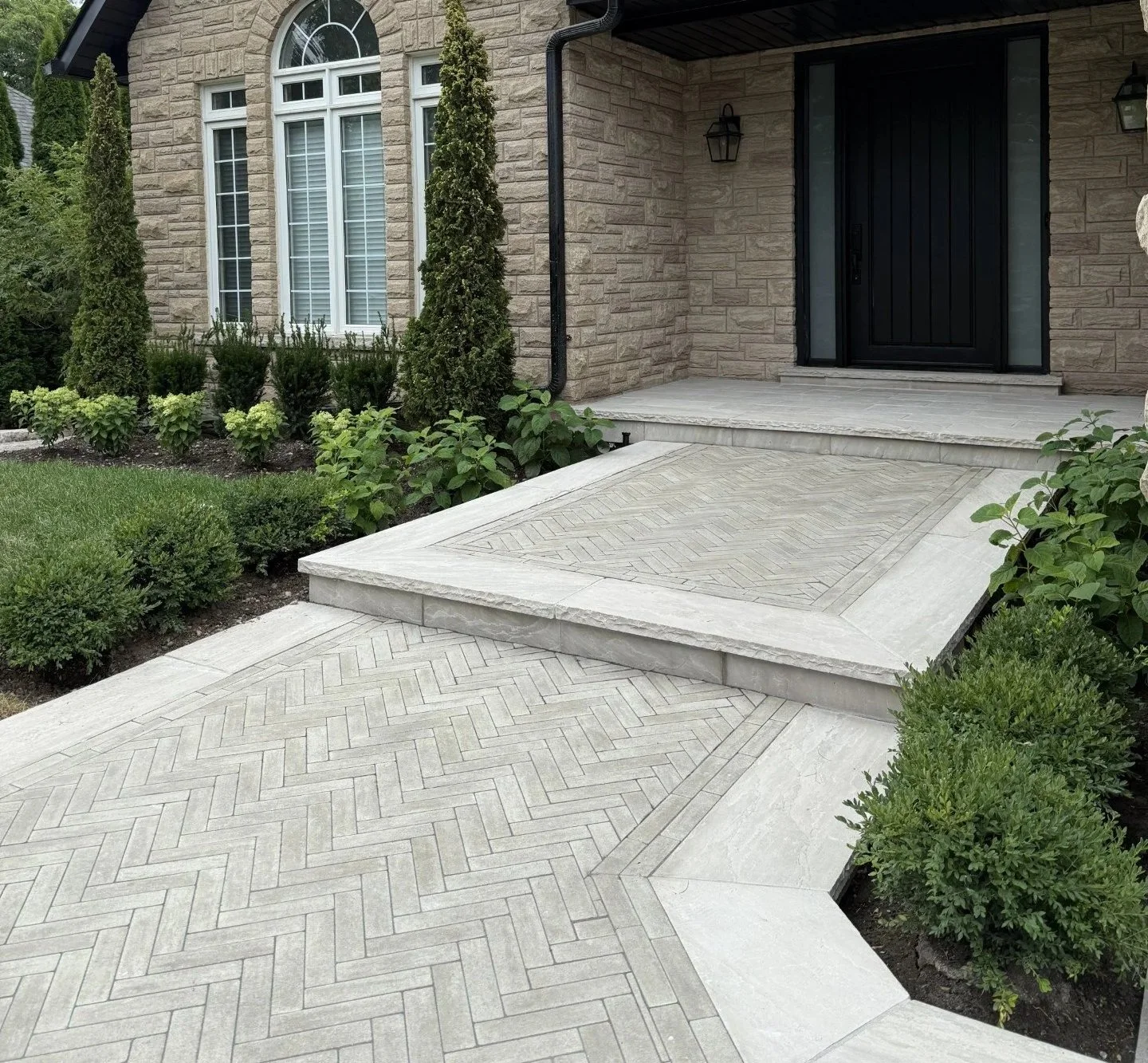 Herringbone interlock walkway and front steps
