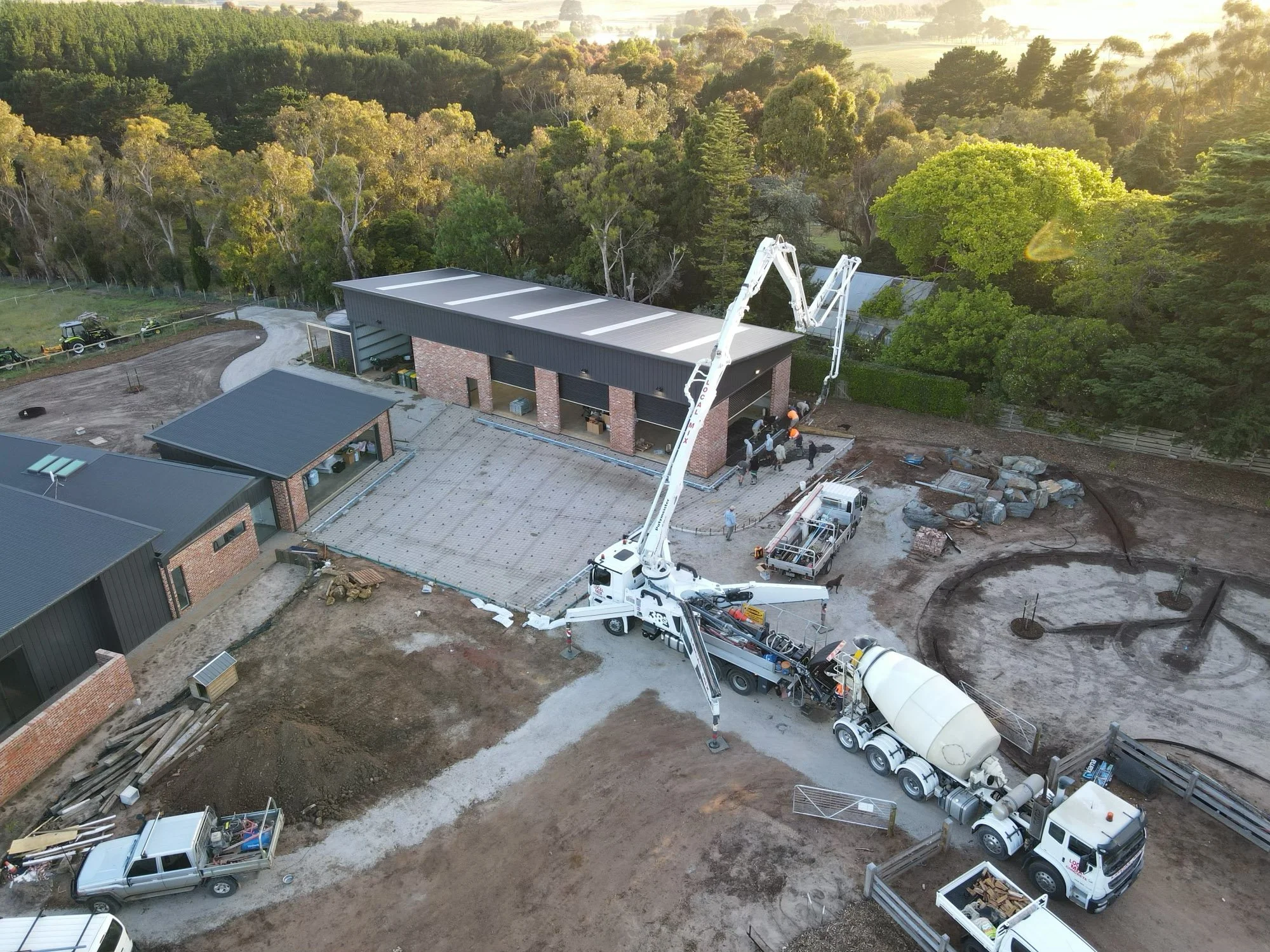 Pour day. 400 square metres exposed aggregate concrete driveway and house surrounds