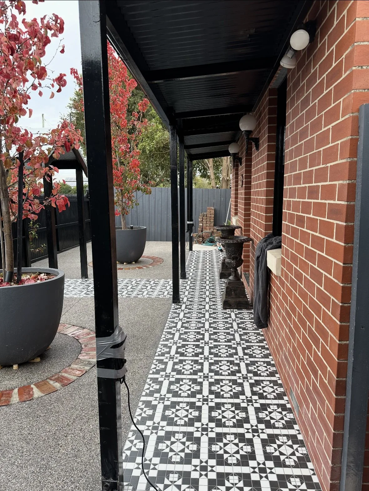Exposed aggregate concrete for front courtyard