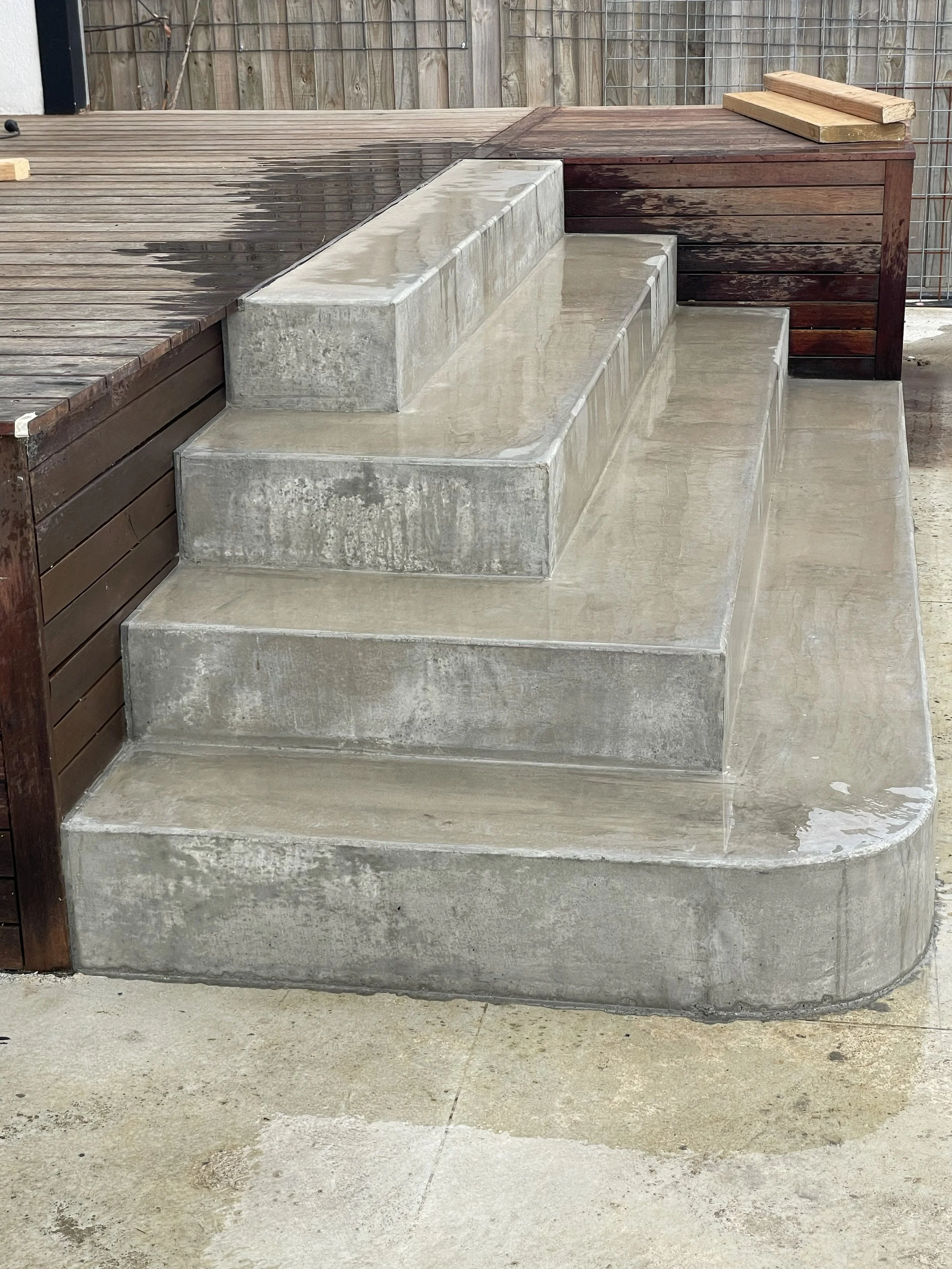 Hand burnished concrete block steps