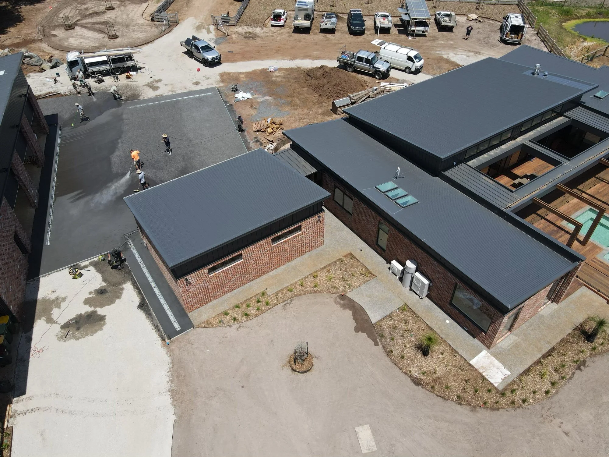 Pour day. 400 square metres exposed aggregate concrete driveway and house surrounds
