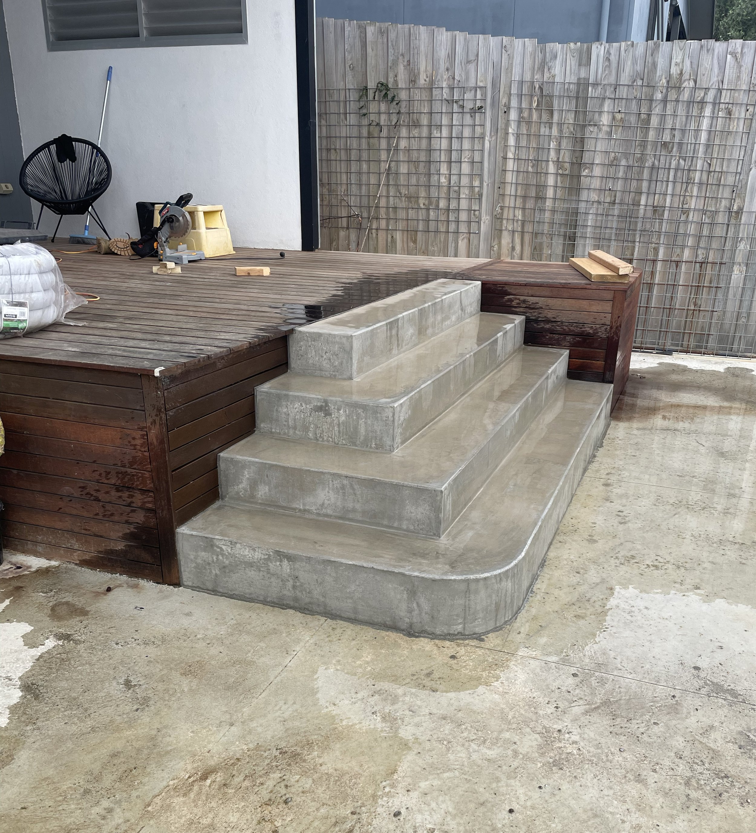 Hand burnished concrete block steps