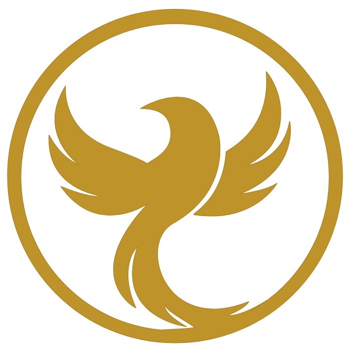 Golden phoenix logo inside a circular border.