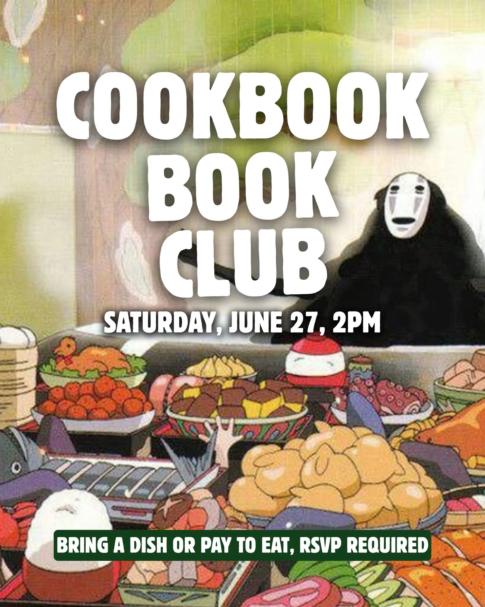 Cookbook Book Club is June 27th and this month we are cooking through the Studio Ghibli Cookbook by Minh-Tri Vo.

if you have ever watched the Ponyo ramen scene and felt genuinely, personally wronged by how good it looked, this meeting is for you. re