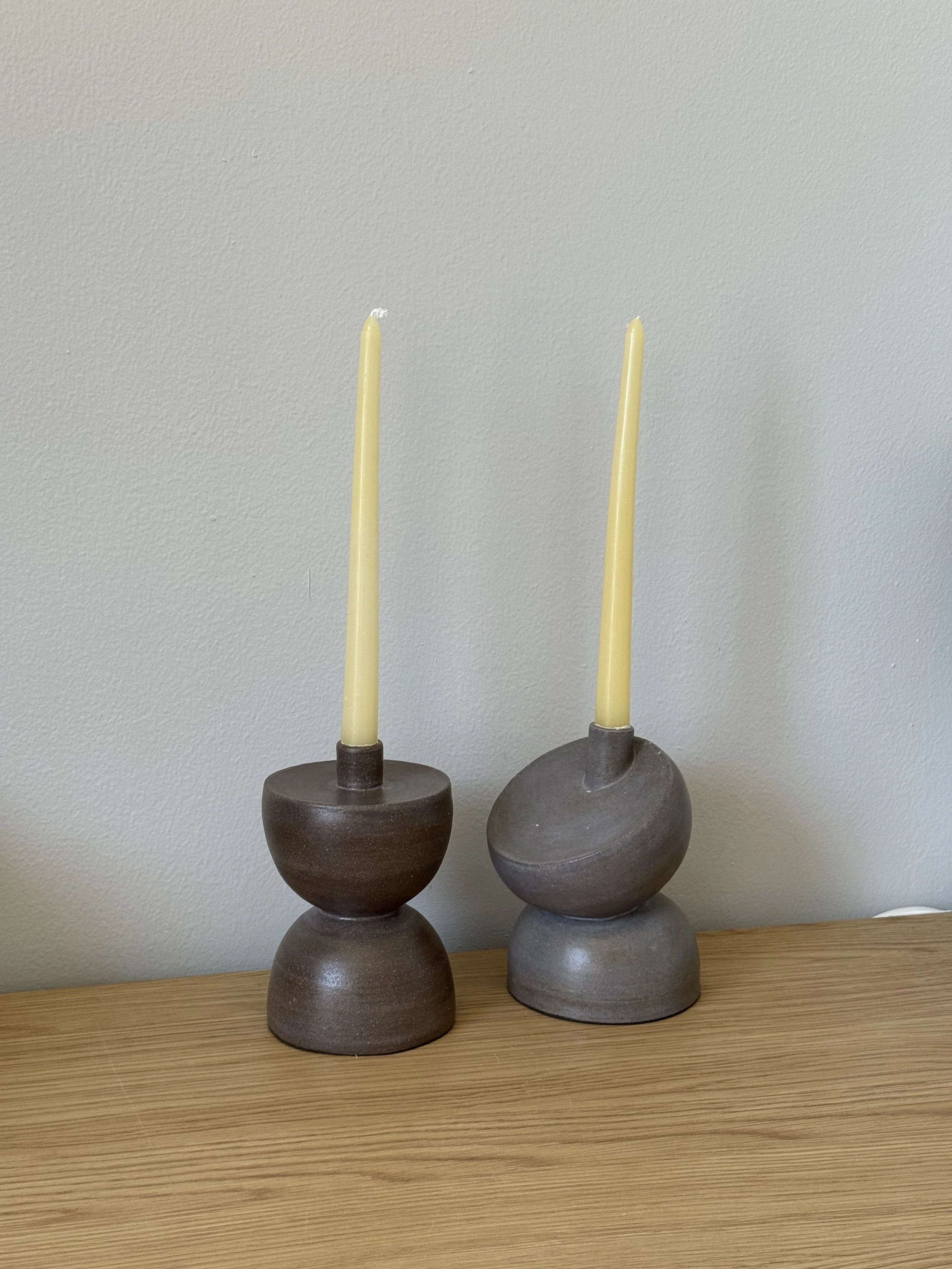 Sculptural Candle Holder, Black Clay with Satin Glaze