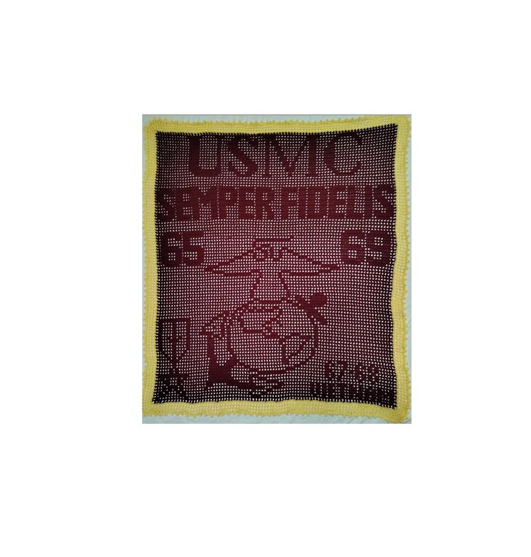 Embroidery patch with USMC emblem, red background, yellow border, and text 'USMC SEMPER FI' with a classic eagle, globe, and anchor insignia.