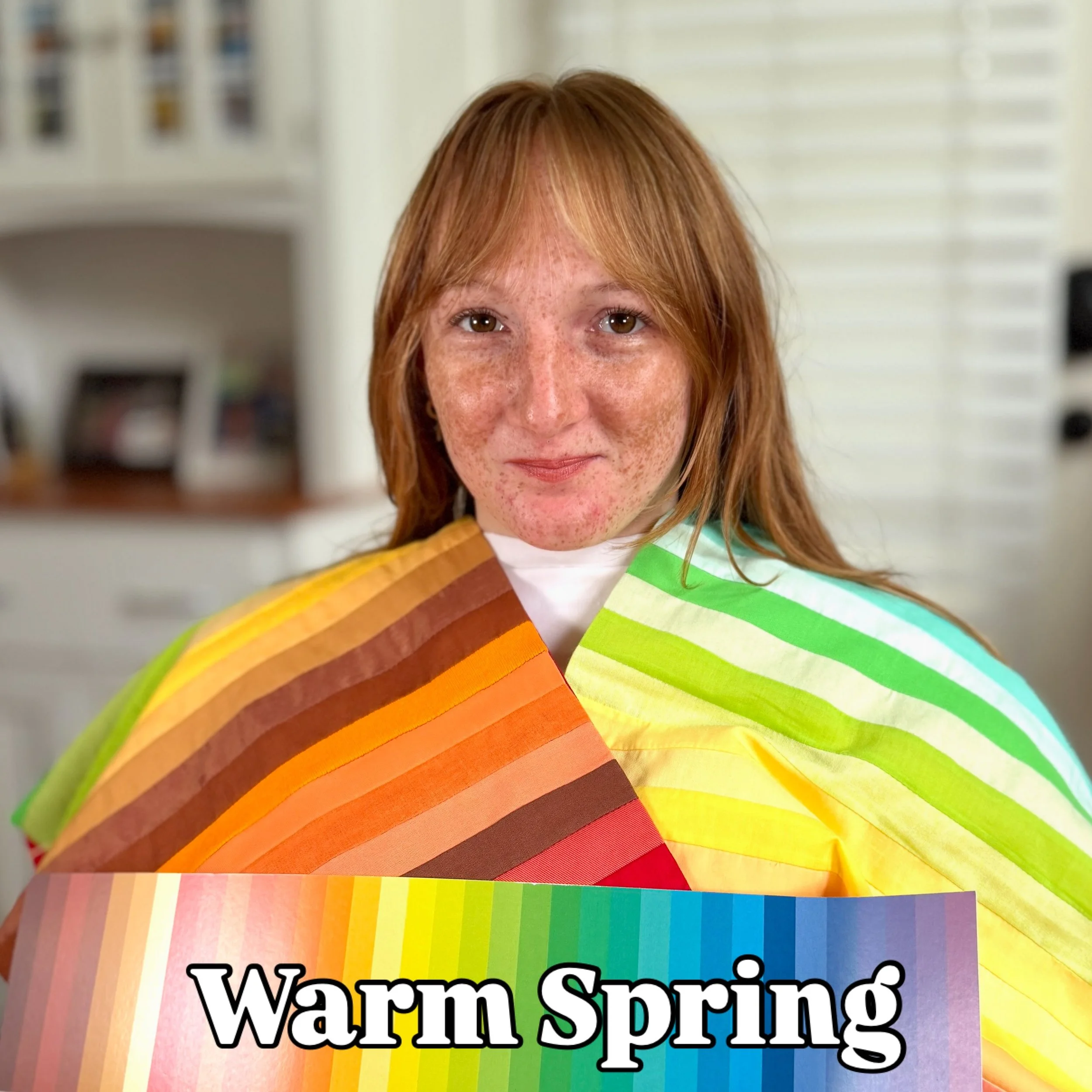 Ella looks absolutely stunning in Warm Spring!  Warm Spring is the palette that is flowing toward Autumn, so the colors are a bit more toasty than True Spring. Ella&rsquo;s undertone is fully warm and her intensity is high, similar to the Warm Spring