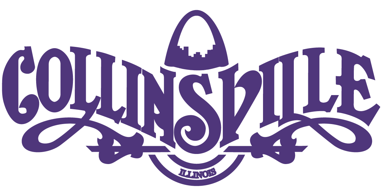 Purple logo with the text "Colinsville" and a clown face in the center, with the words "Old Town" beneath.