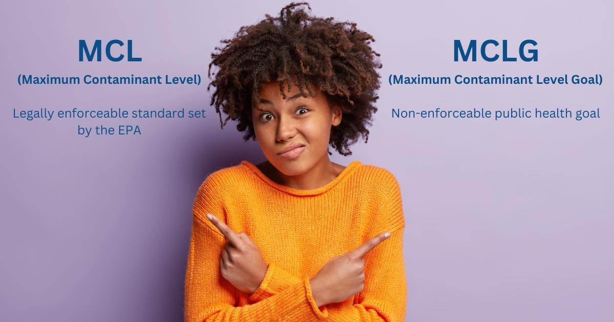 The EPA sets two different numbers for most drinking water contaminants.

The MCLG (Maximum Contaminant Level Goal) is the health-based target. It represents the level at which no known or expected risk to human health exists. It is not legally enfor