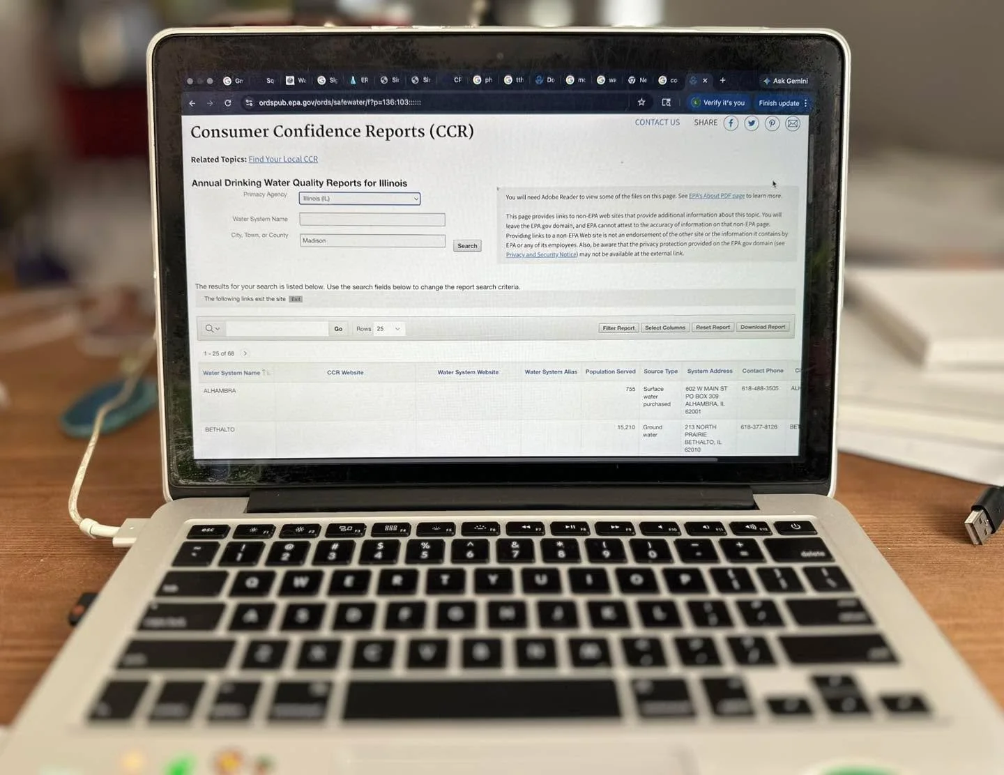 Every public water utility in Illinois is required to publish an annual Consumer Confidence Report, or CCR. It's a plain-language summary of where your water comes from, what was tested, and how the results compare to federal standards. Most people h