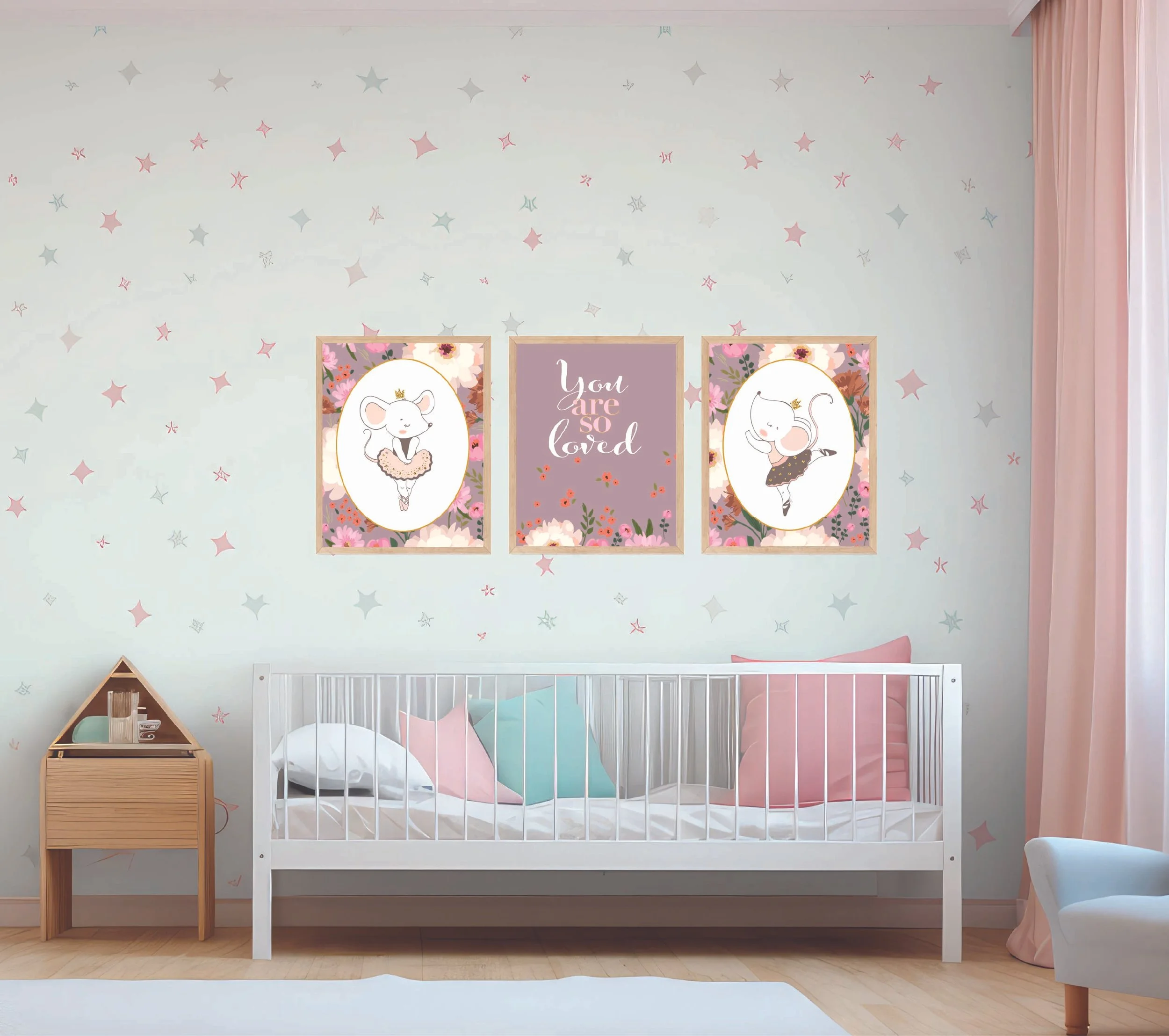 Ballerina Garden Mice Wall Art Set