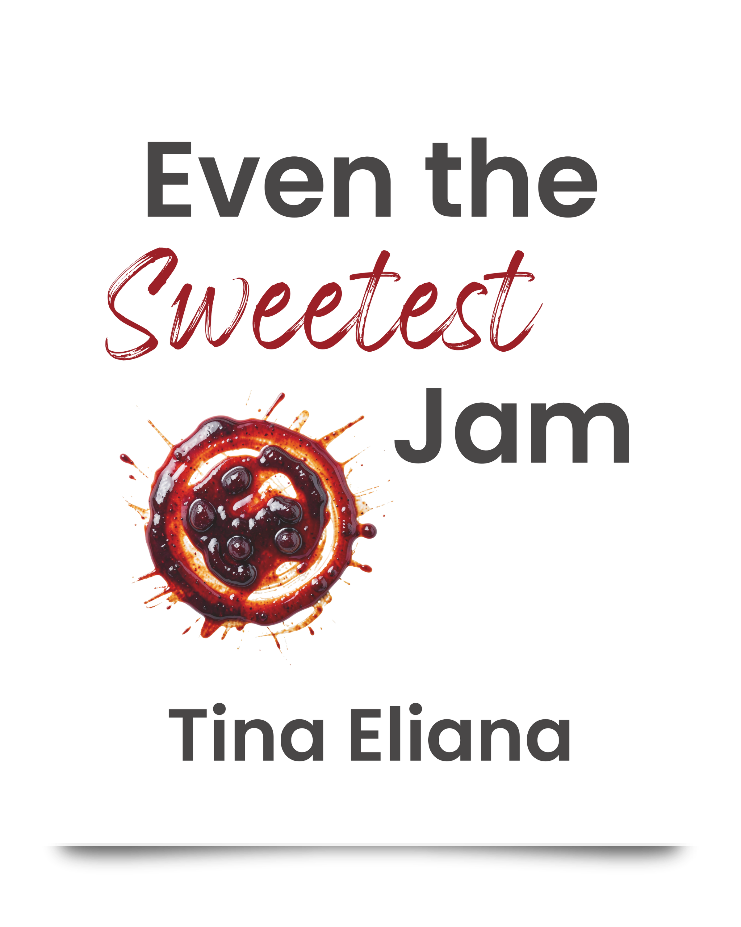 white book cover with a splotch of blueberry jam