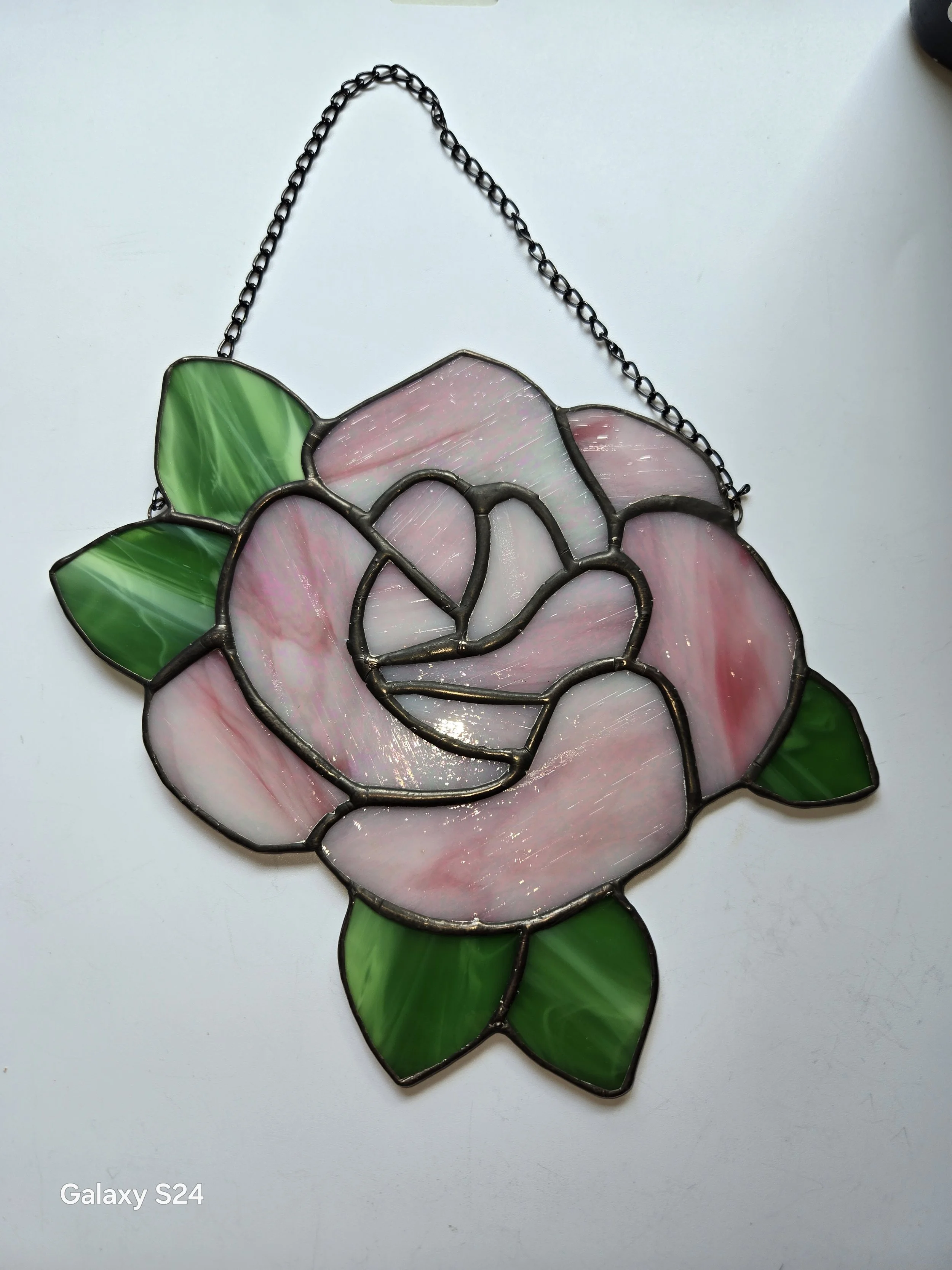 Handcrafted Stained Glass Rose Sun Catcher