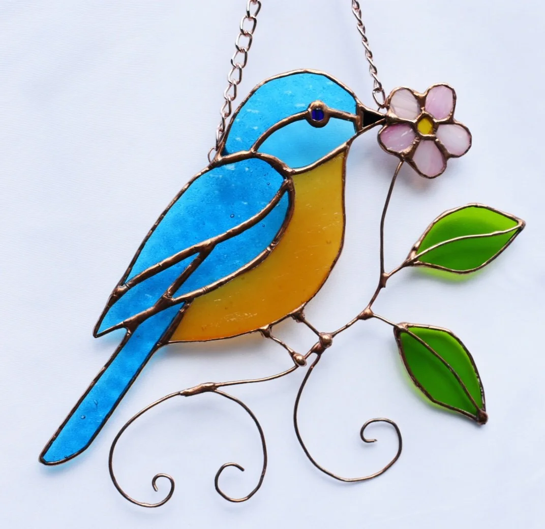 Stained Glass blue bird Suncatcher