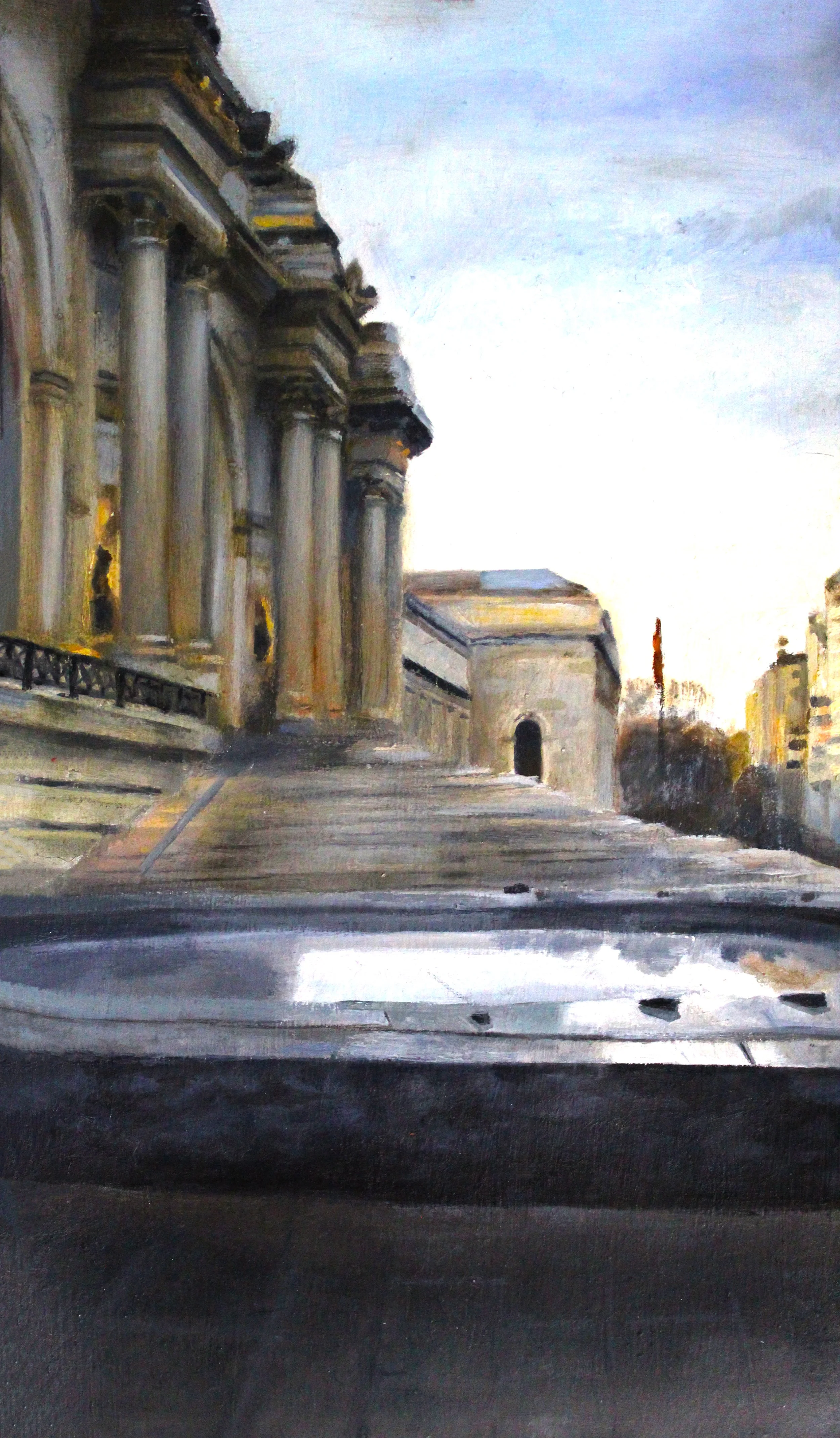By The Fountain - 2020, Oil on Gessoed Paper, 6” x 8”