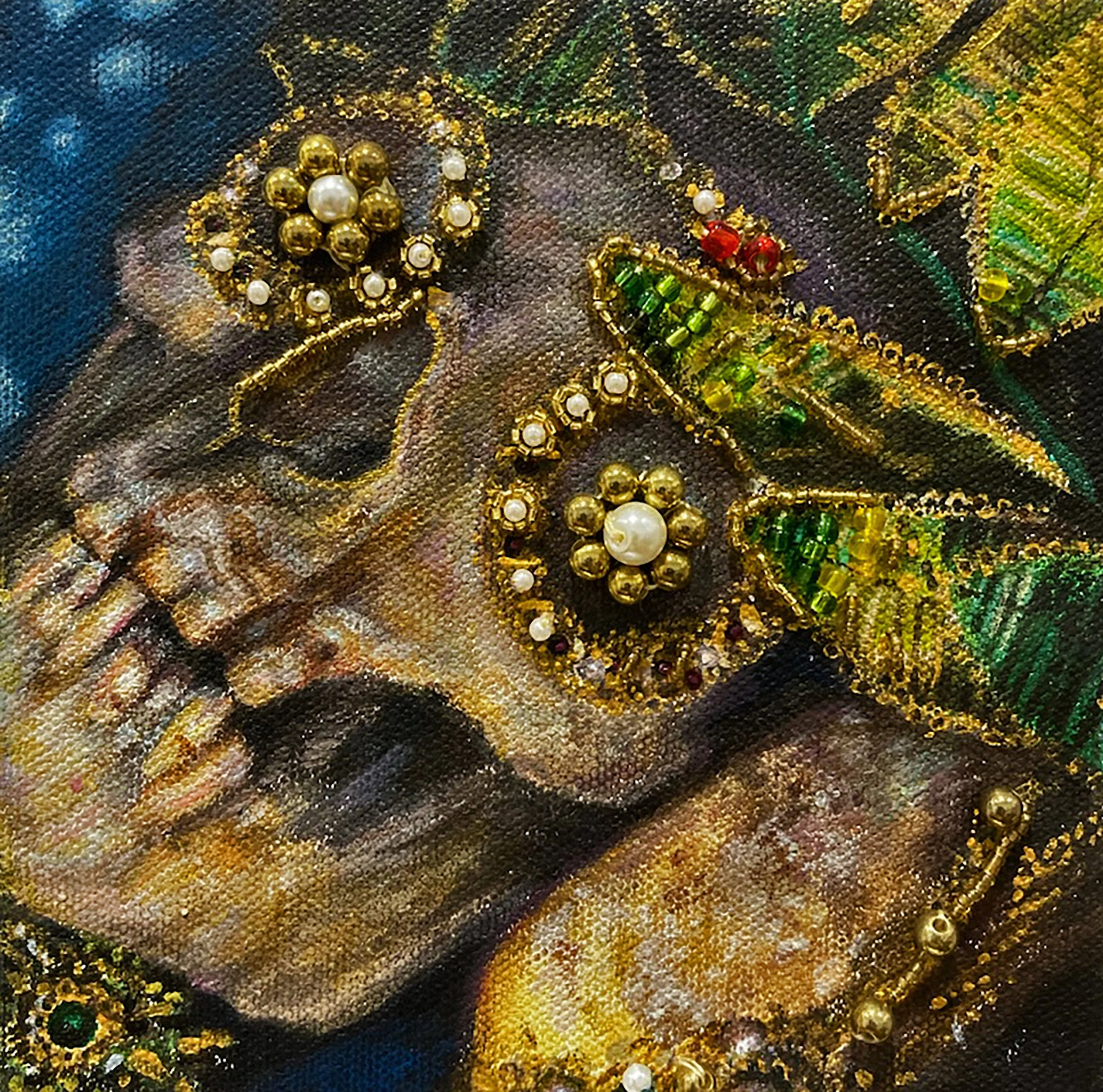  Saint Konstantius - 2023, Acrylic, and Glass Beads on Canvas, 8” x 8”