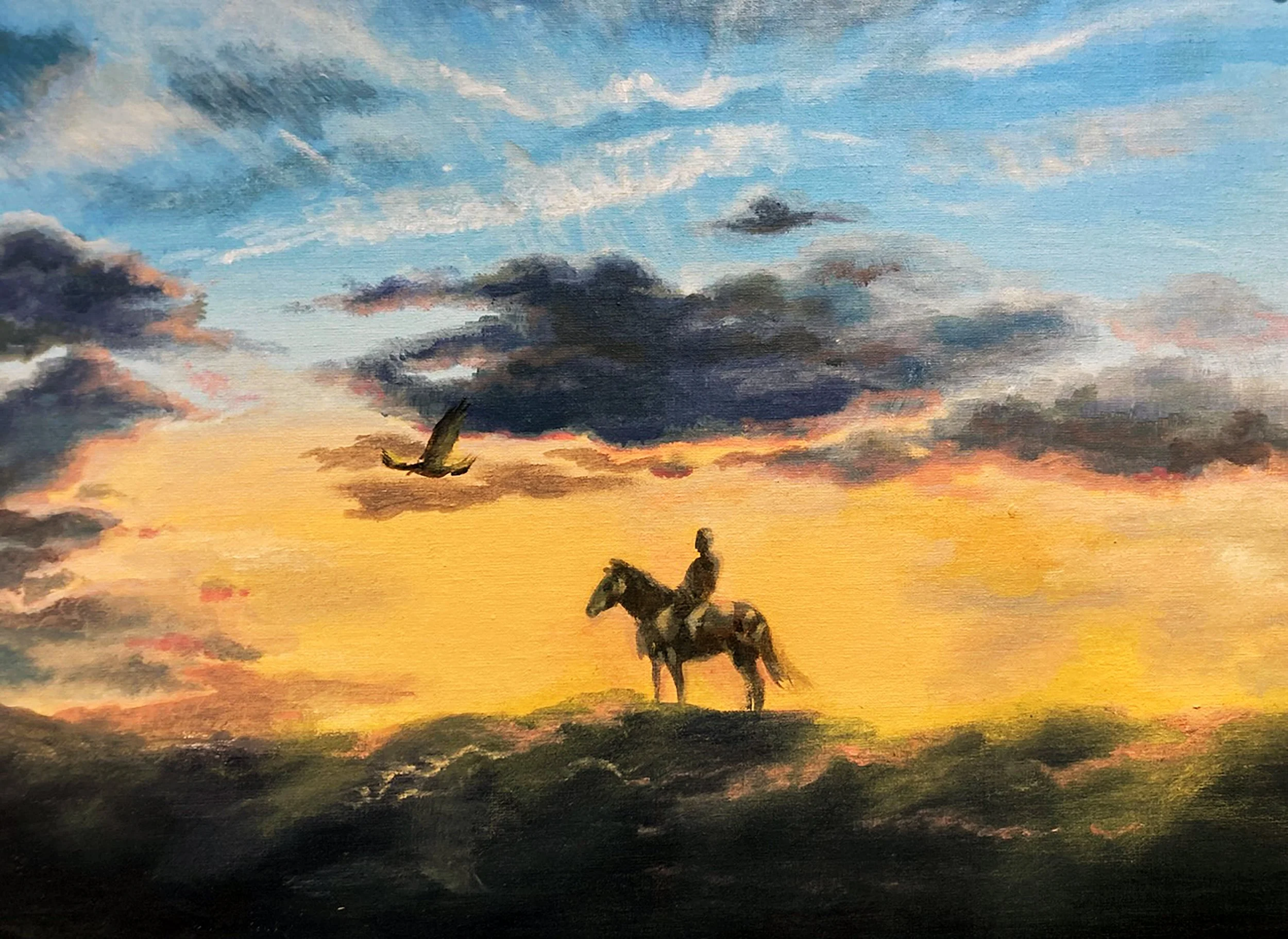 Lone Rider - 2023, Acrylic on Canvas Board
