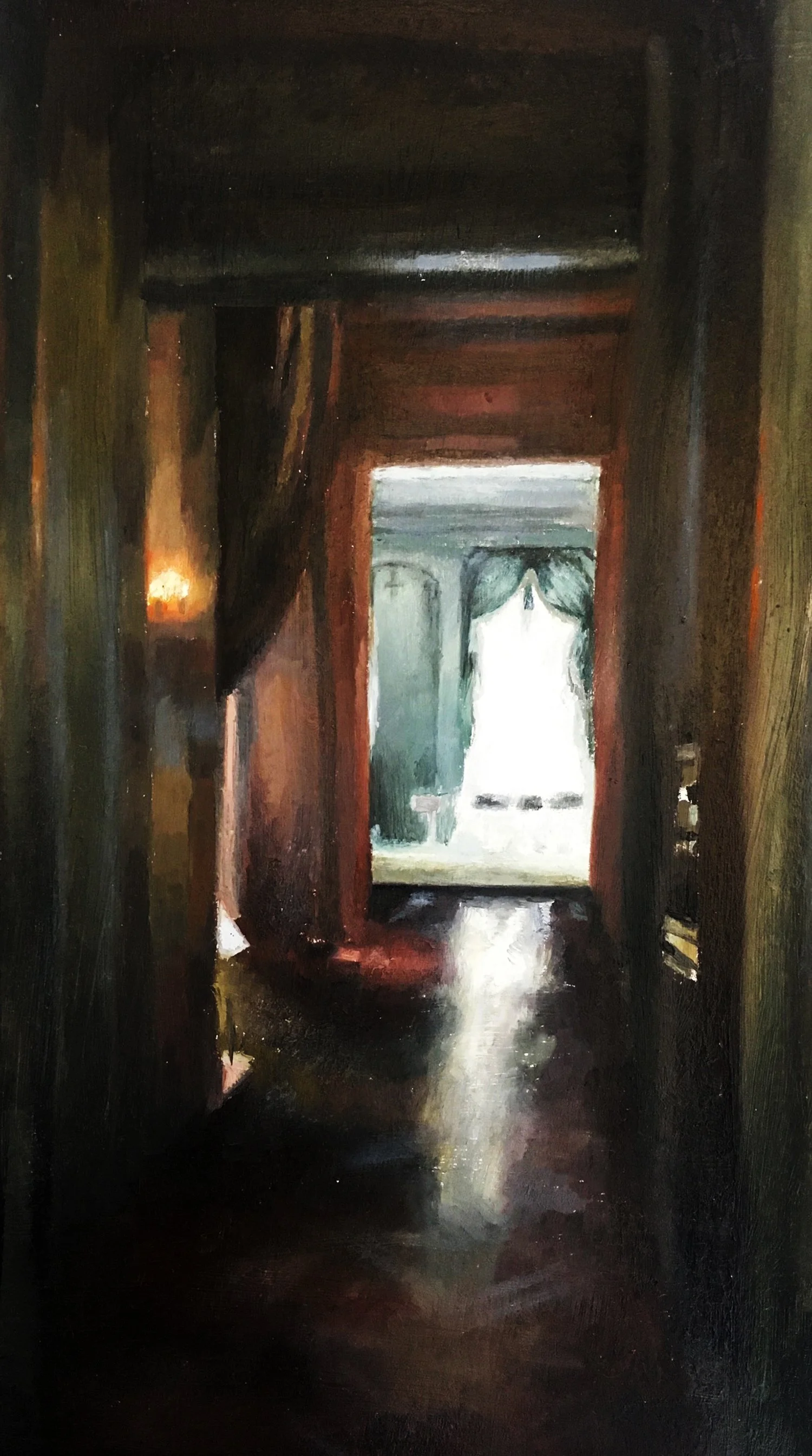 Hall of the Rococo Room - 2020, Oil on Gessoed Paper, 6” x 8”