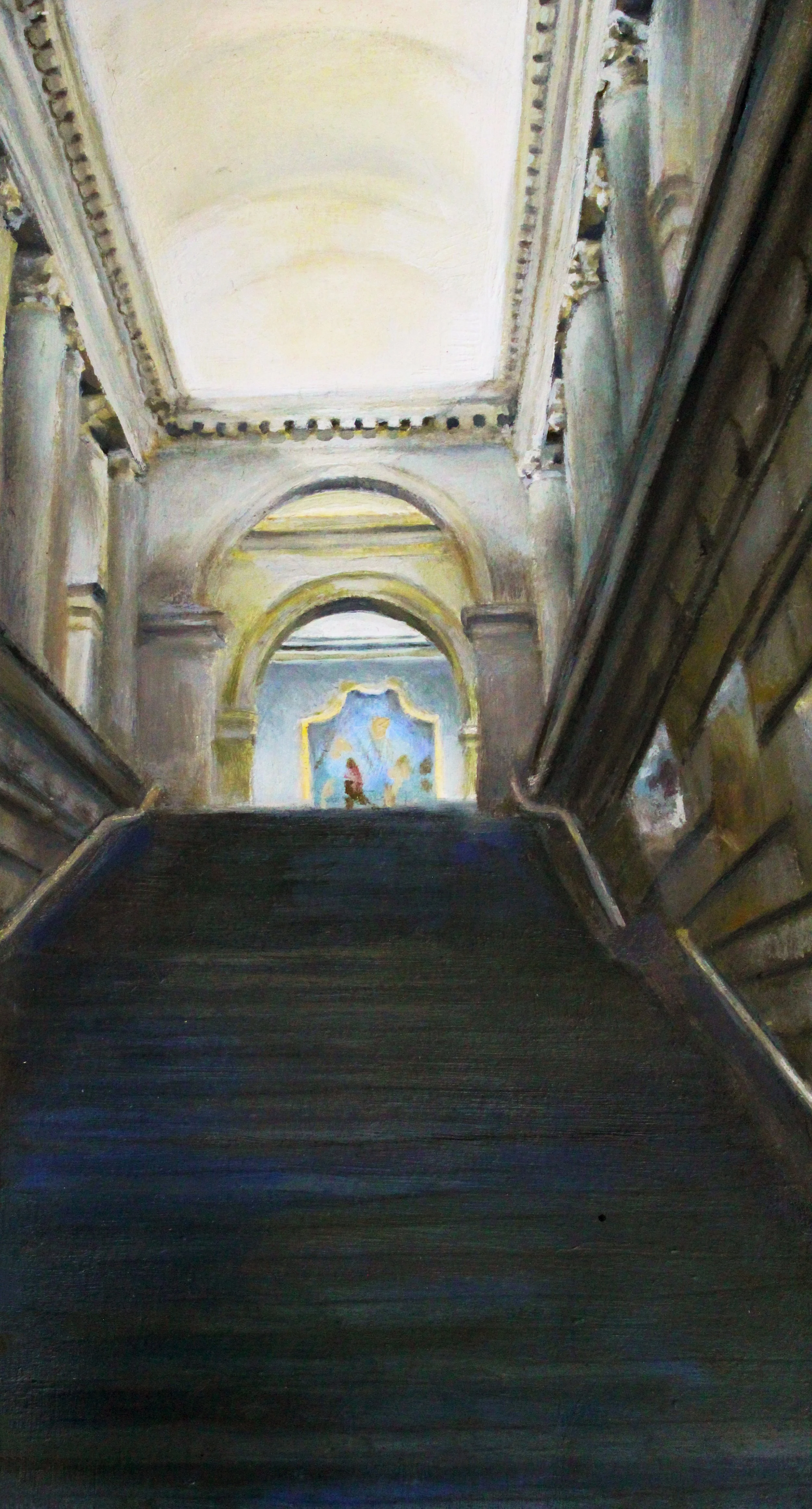 Walking Up The Grand Staircase - 2020, Oil on Gessoed Paper, 6” x 8”