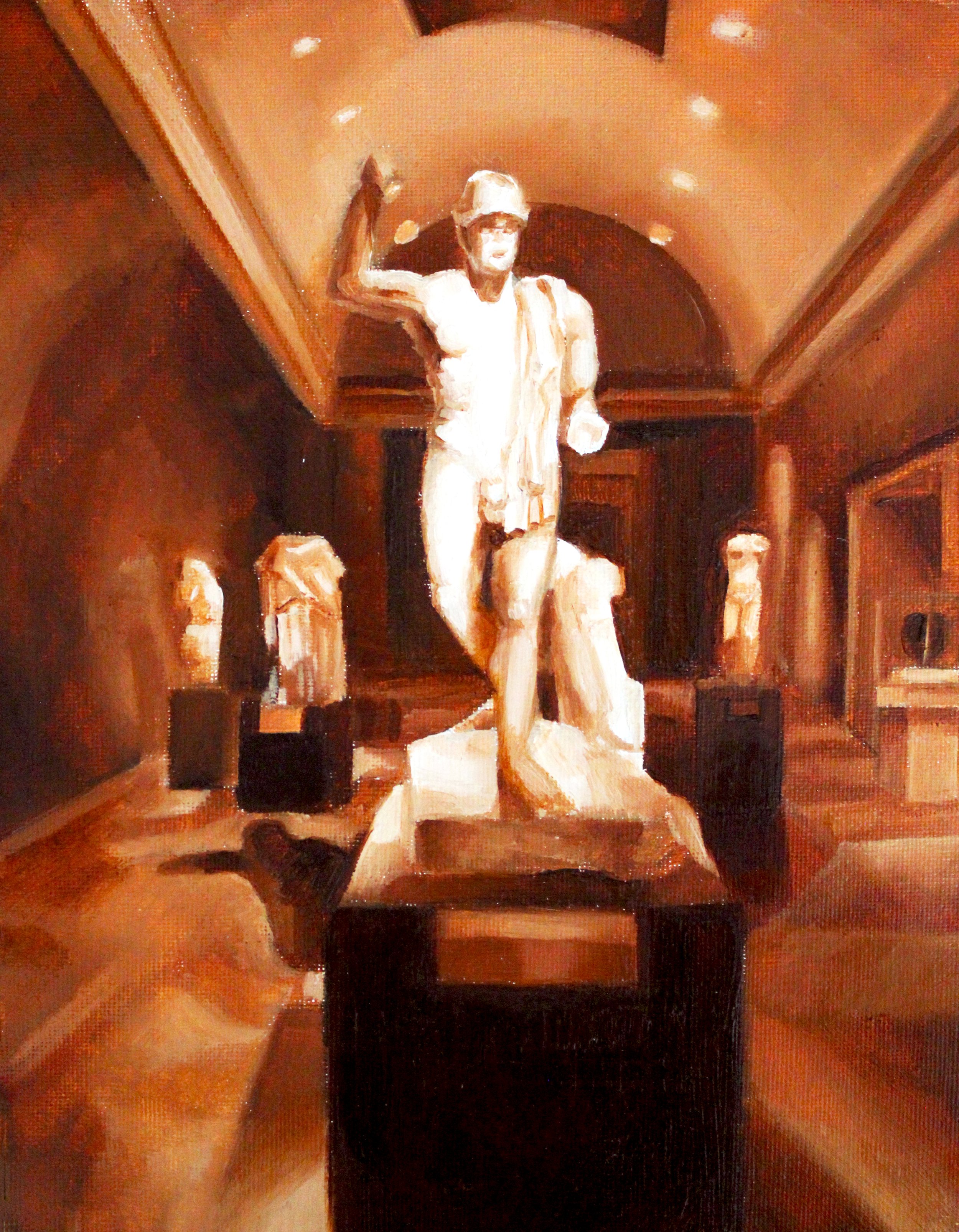 Evening in the Greek and Roman Wing - 2019, Oil on Canvas Board, 10” x 8”