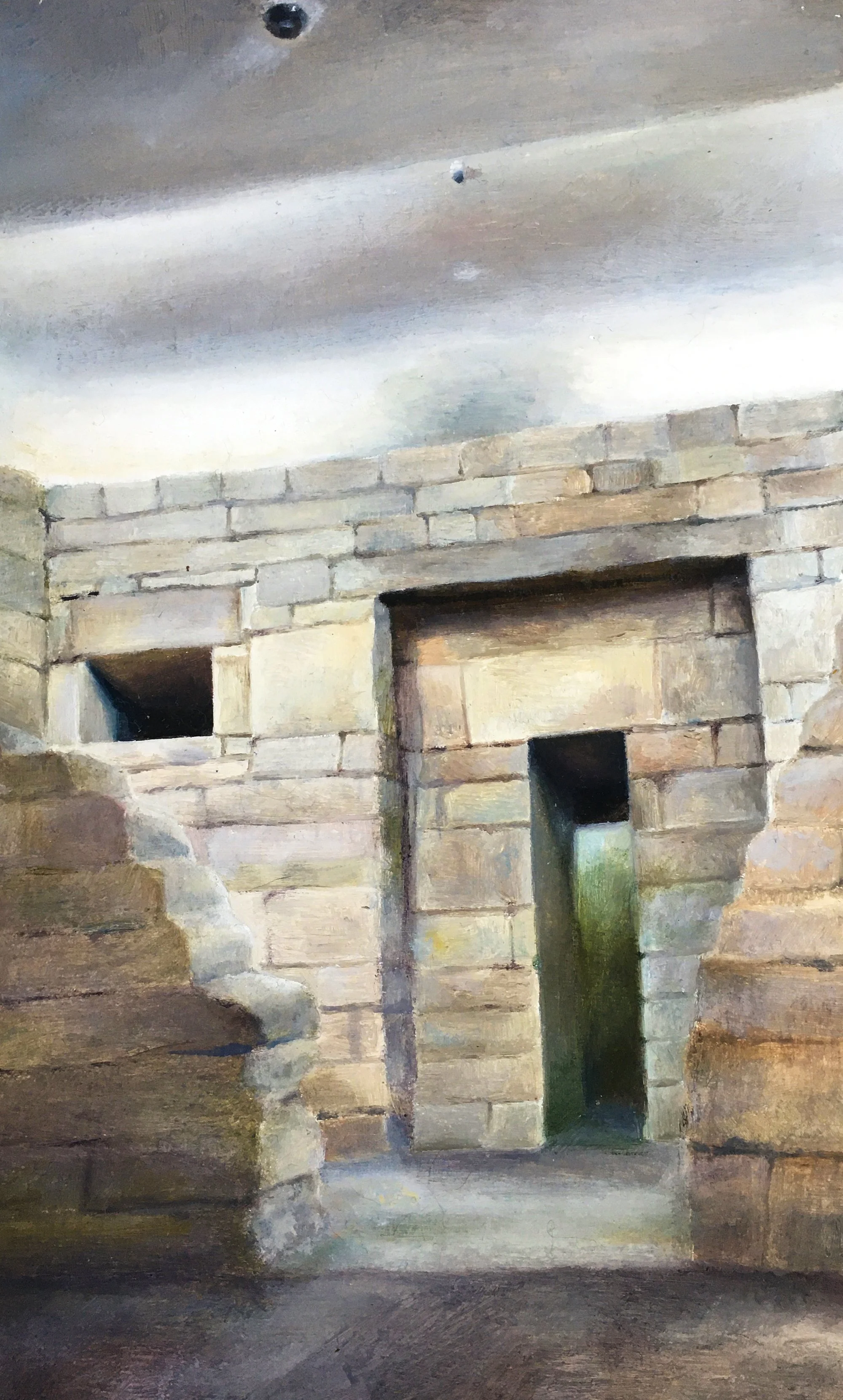  In The Pyramids of the Egyptian Wing - 2020, Oil on Gessoed Paper, 6” x 8”