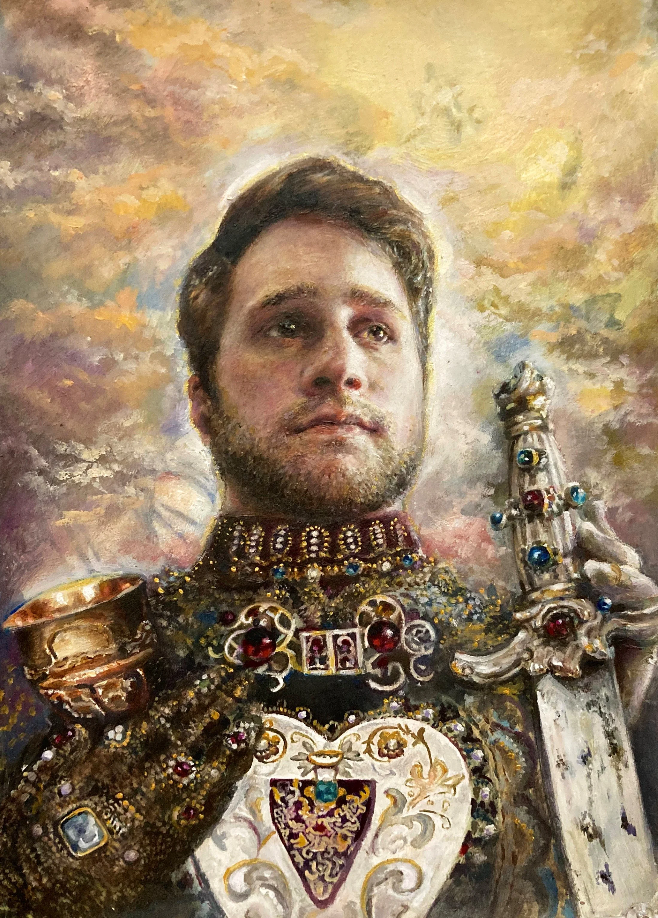 Sir Stephen - 2022, Oil and Acrylic on Gessoed Paper, 10" × 8"