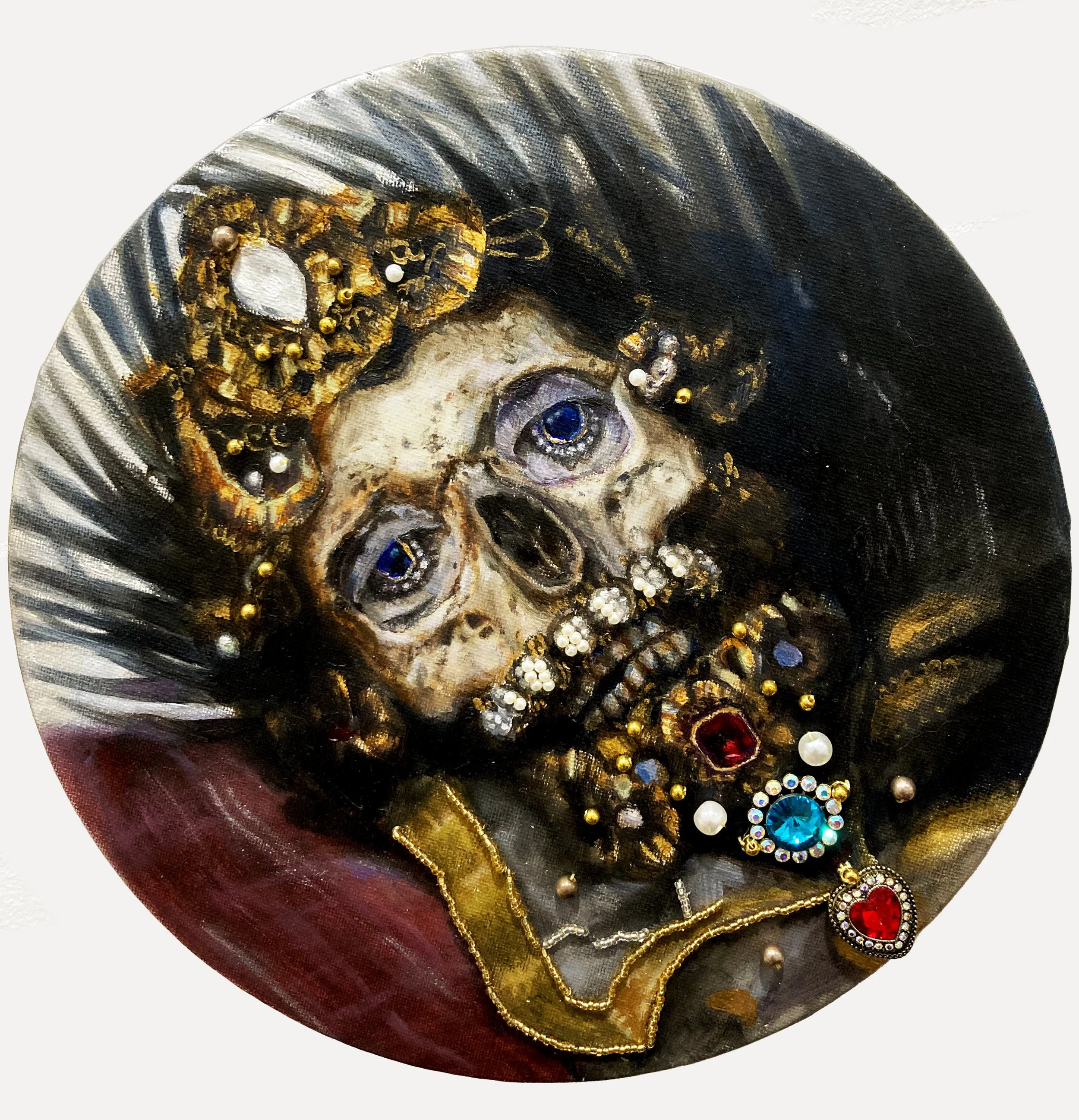 Saint Valerius - 2024, Oil, Acrylic, Glass Beads, and Gems on Canvas,  10" x 10"