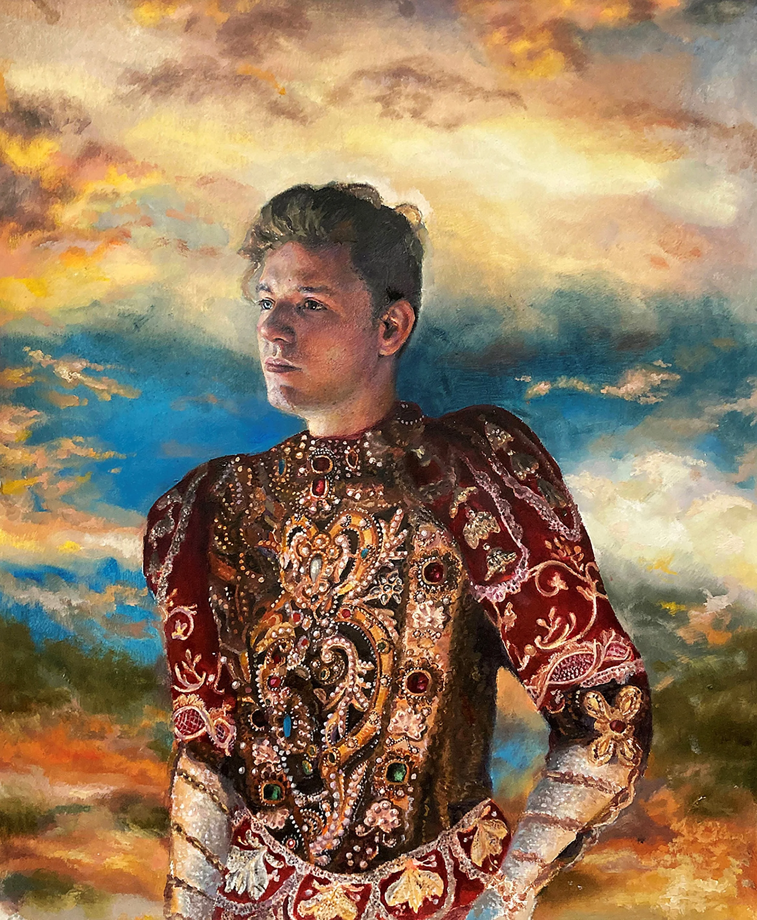 Sir Severin - 2022, Oil and Acrylic on Gessoed Paper, 24" x 18"