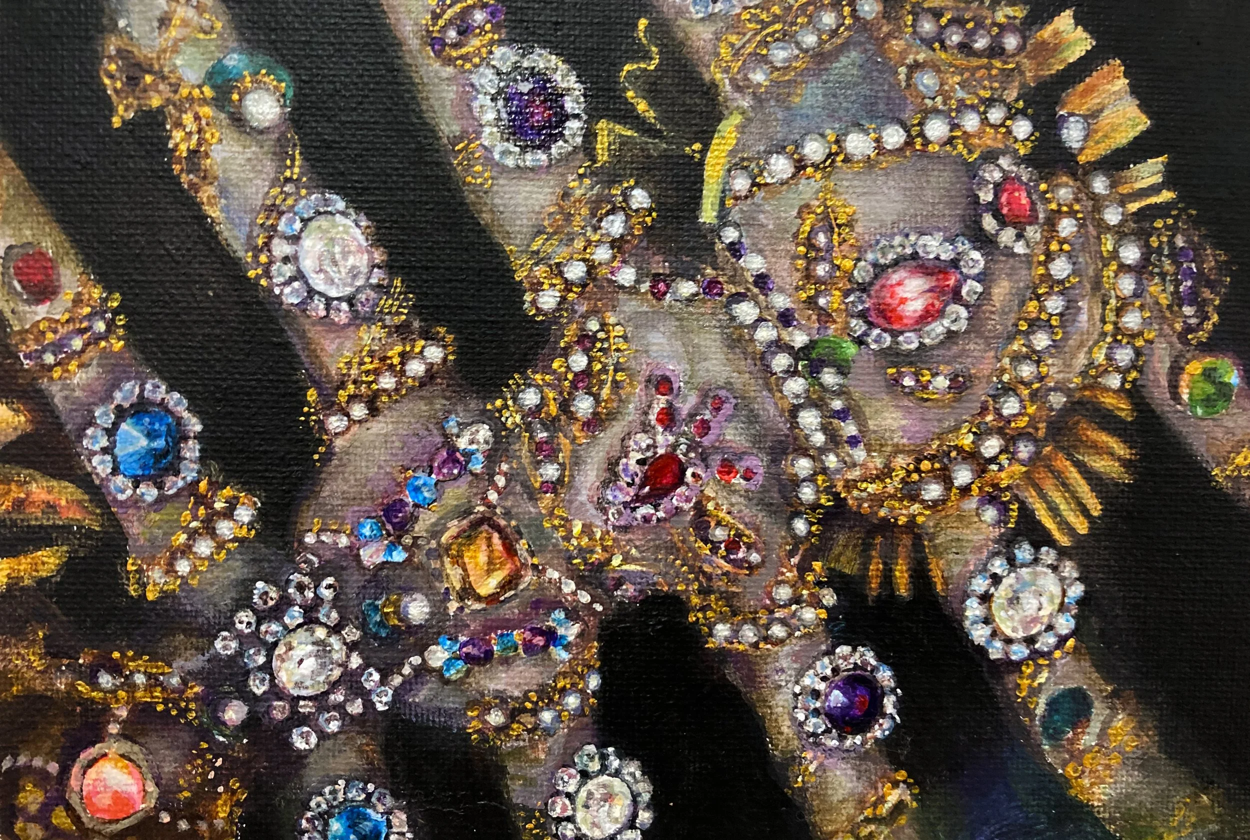 Sternum Stones - 2022, Acrylic on Canvas Board, 6" x 8"
