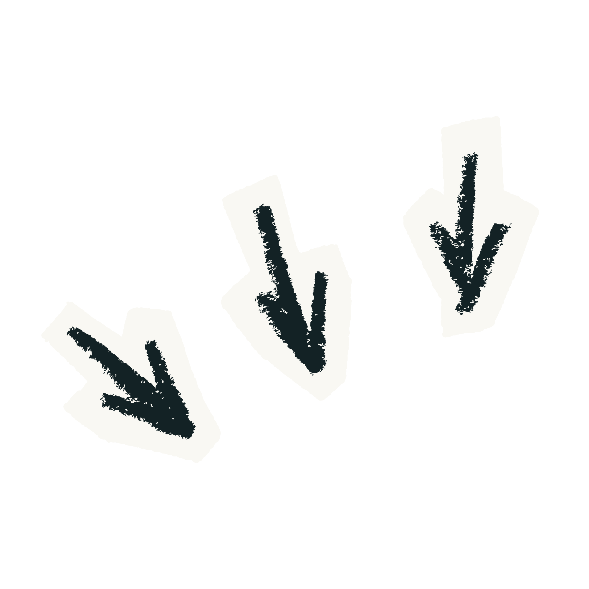 Three white papers with black downward-pointing arrows, arranged diagonally on a black background.